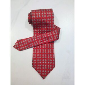Bijan Tie Mens Red Geometric 100% Silk Italy Made Luxury Vtg